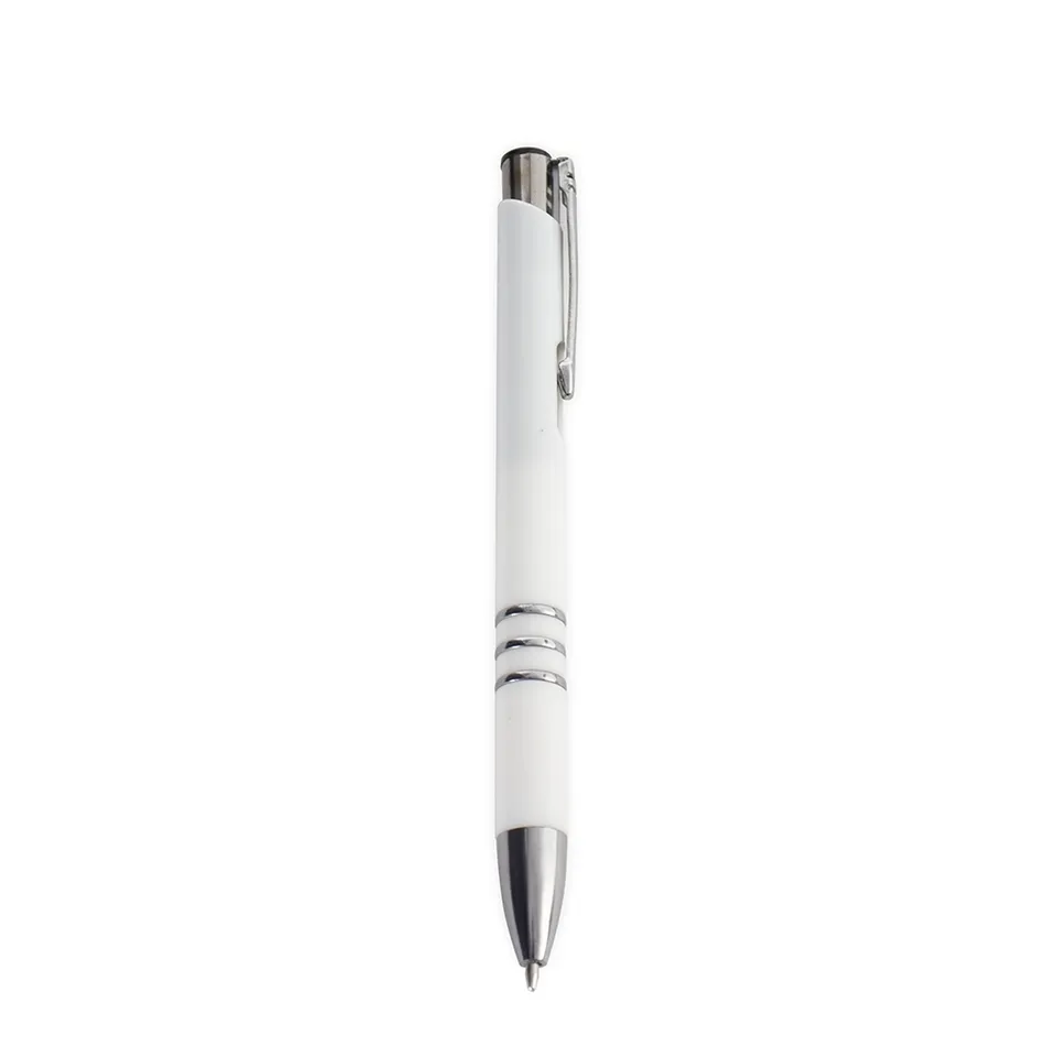 Caneta plástica personalizada com clip de metal na cor branco