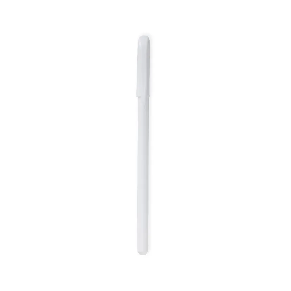 Caneta plástica personalizada com tampa ponta fina na cor branco