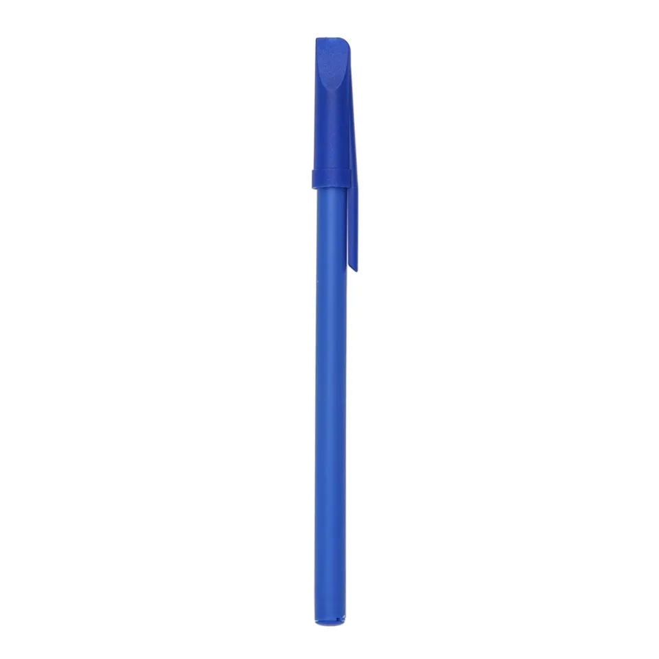 Caneta plástica personalizada com tampa na cor azul