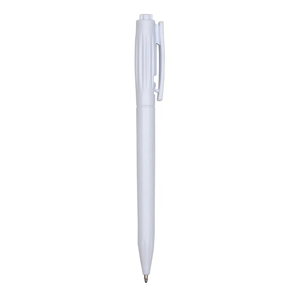 Caneta plástica personalizada translúcida na cor branco