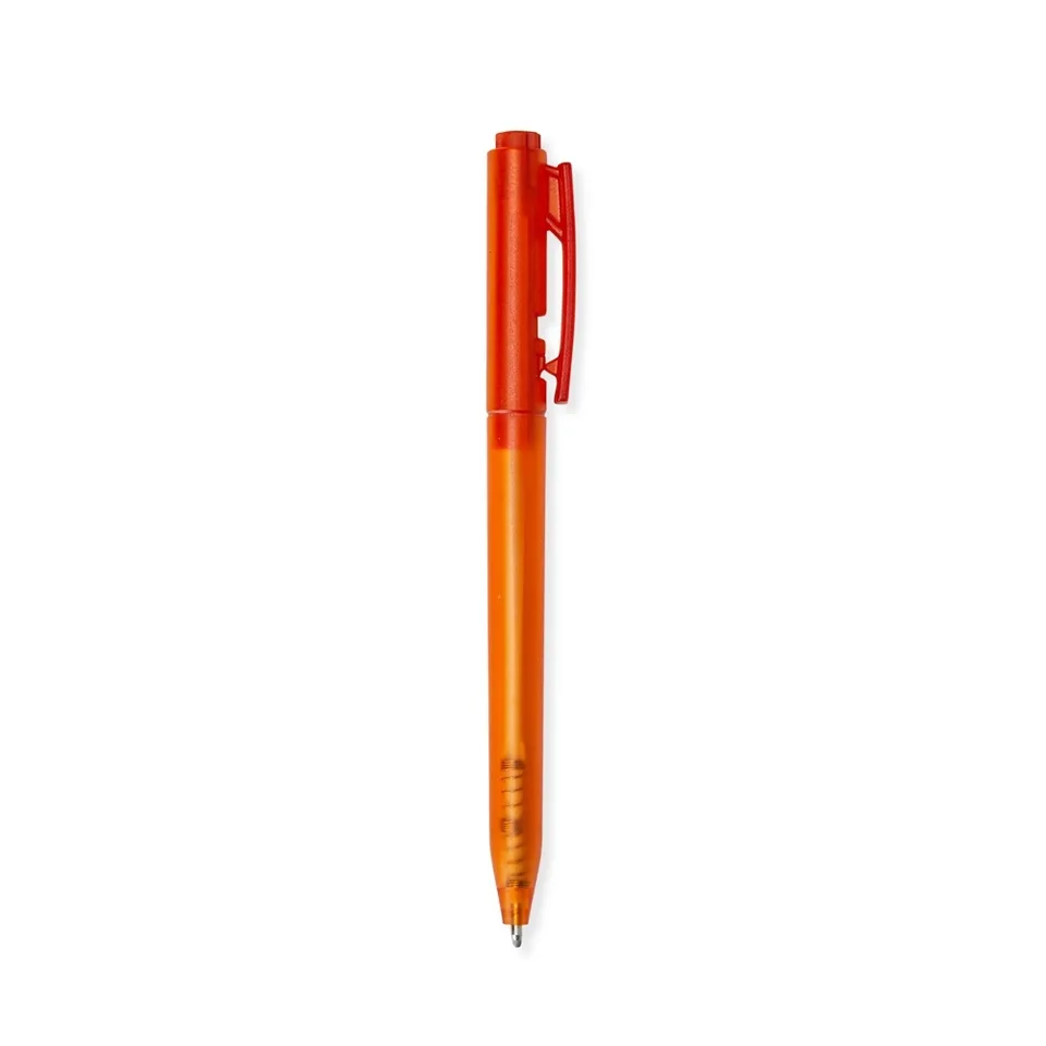 Caneta plástica personalizada translúcida na cor laranja