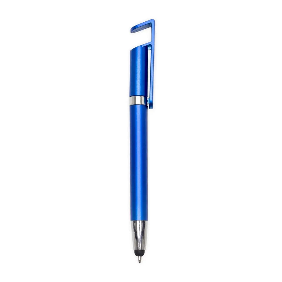 Caneta plástica touch personalizada giratória na cor azul