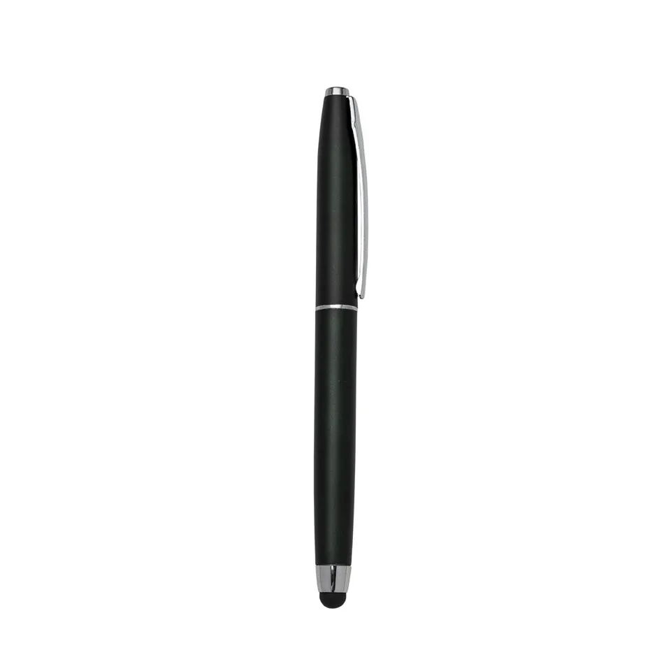 Caneta plástica touch personalizada com tampa na cor preto