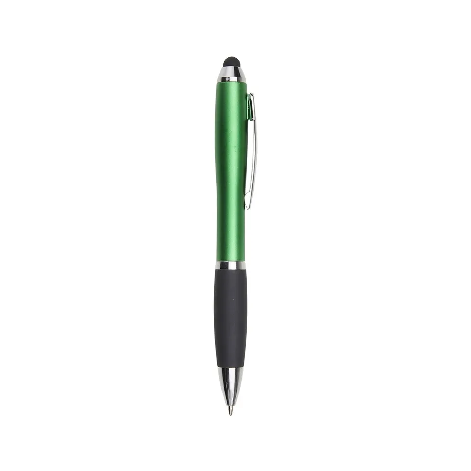 Caneta plástica touch personalizada giratória na cor verde