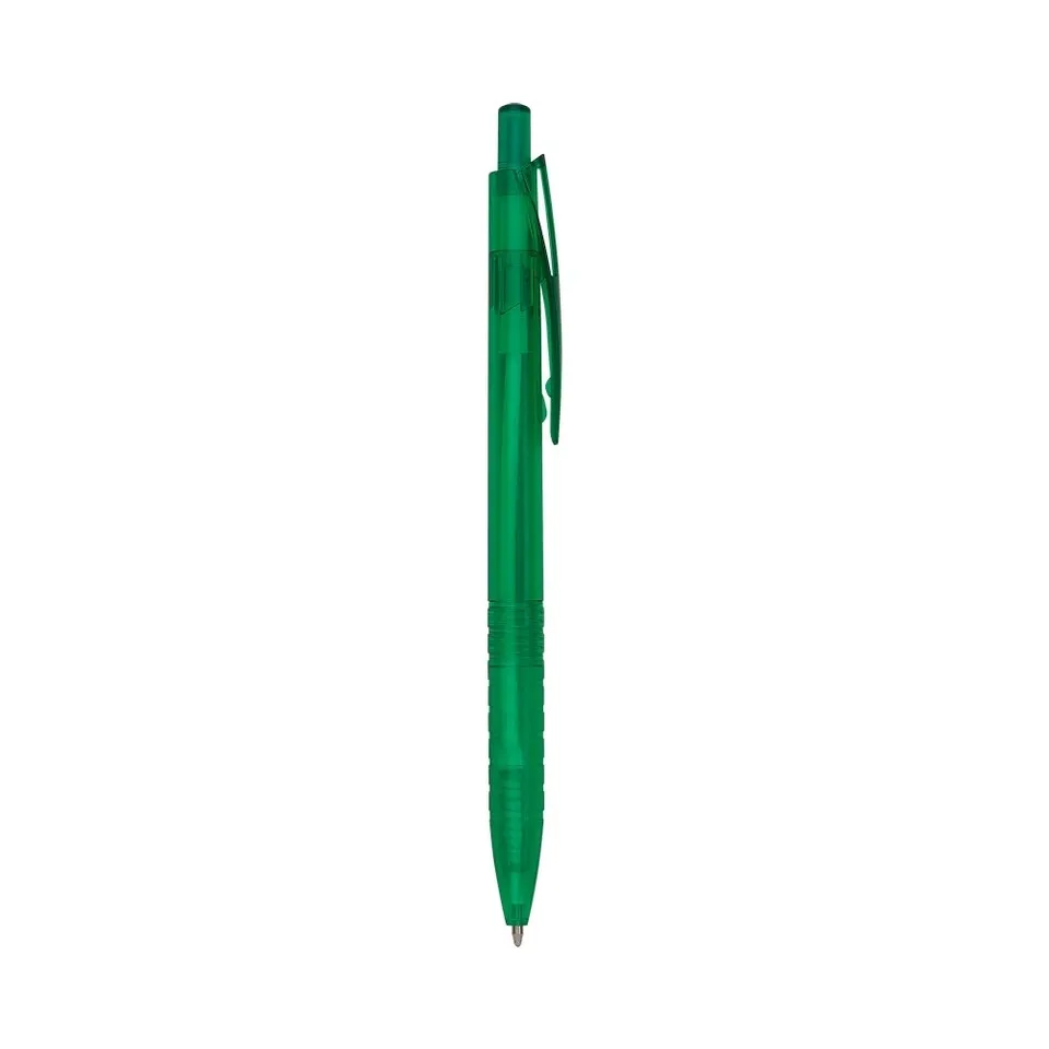 Caneta plástica personalizada translúcida na cor verde