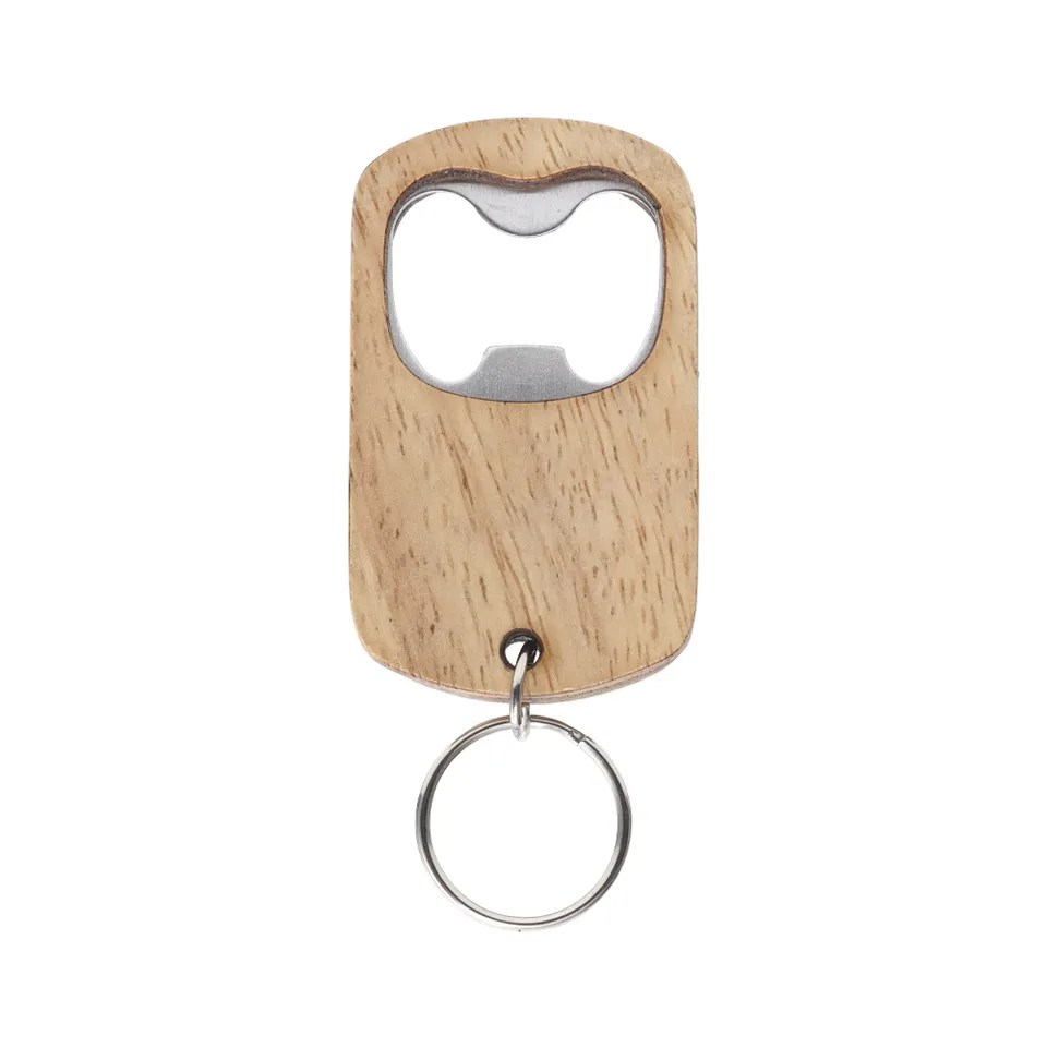 Chaveiro abridor de garrafa de madeira personalizado 7 × 4 cm na cor madeira
