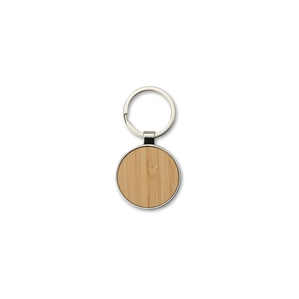 Chaveiro de metal personalizado com detalhe em bambu na cor bambu