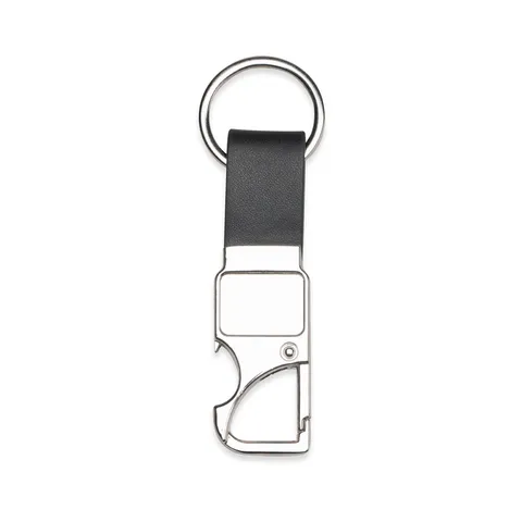 Chaveiro de metal personalizado escovado com mosquetão e abridor de garrafa