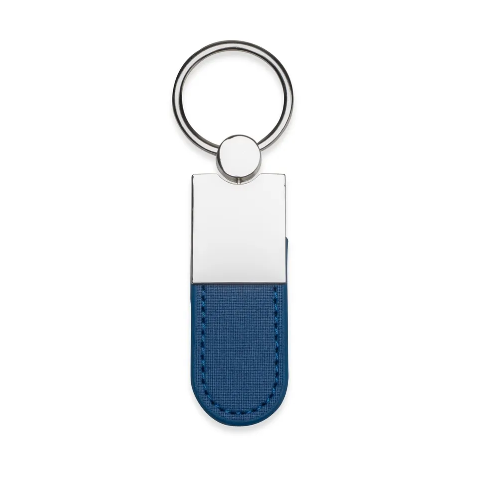 Chaveiro de metal personalizado com couro sintético 7,4 × 2,5 cm na cor azul