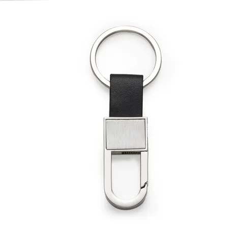 Chaveiro de metal personalizado quadrado com couro sintético e mosquetão