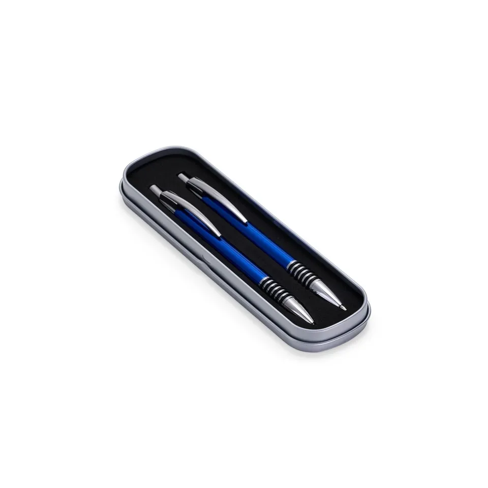 Conjunto caneta e lapiseira metal na cor azul