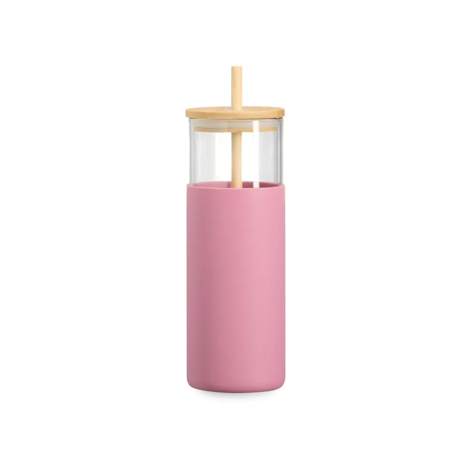 Copo de vidro personalizado 500 ml na cor rosa