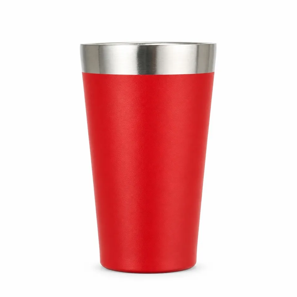 Copo de inox parede dupla personalizado 470 ml na cor vermelho