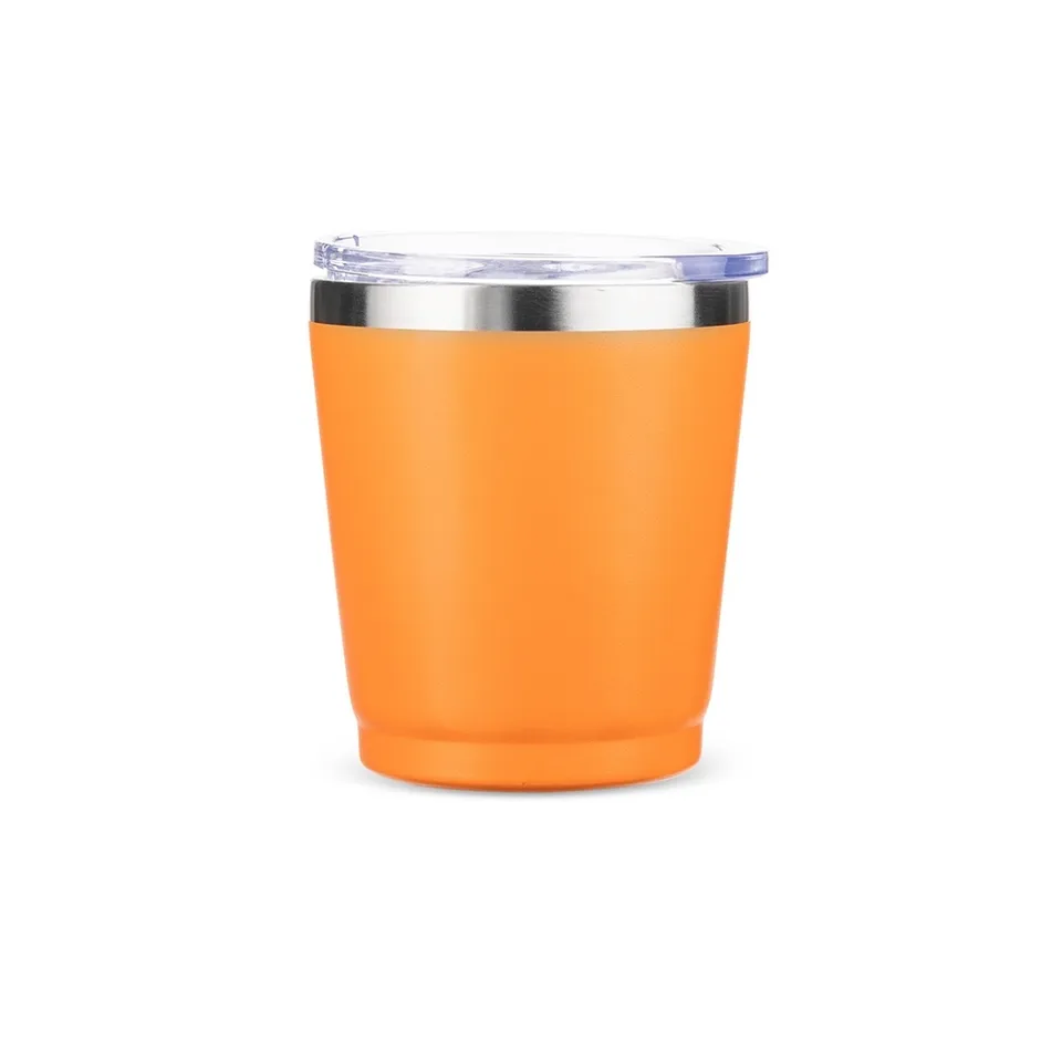 Copo térmico personalizado 200 ml emborrachado com bico na cor laranja