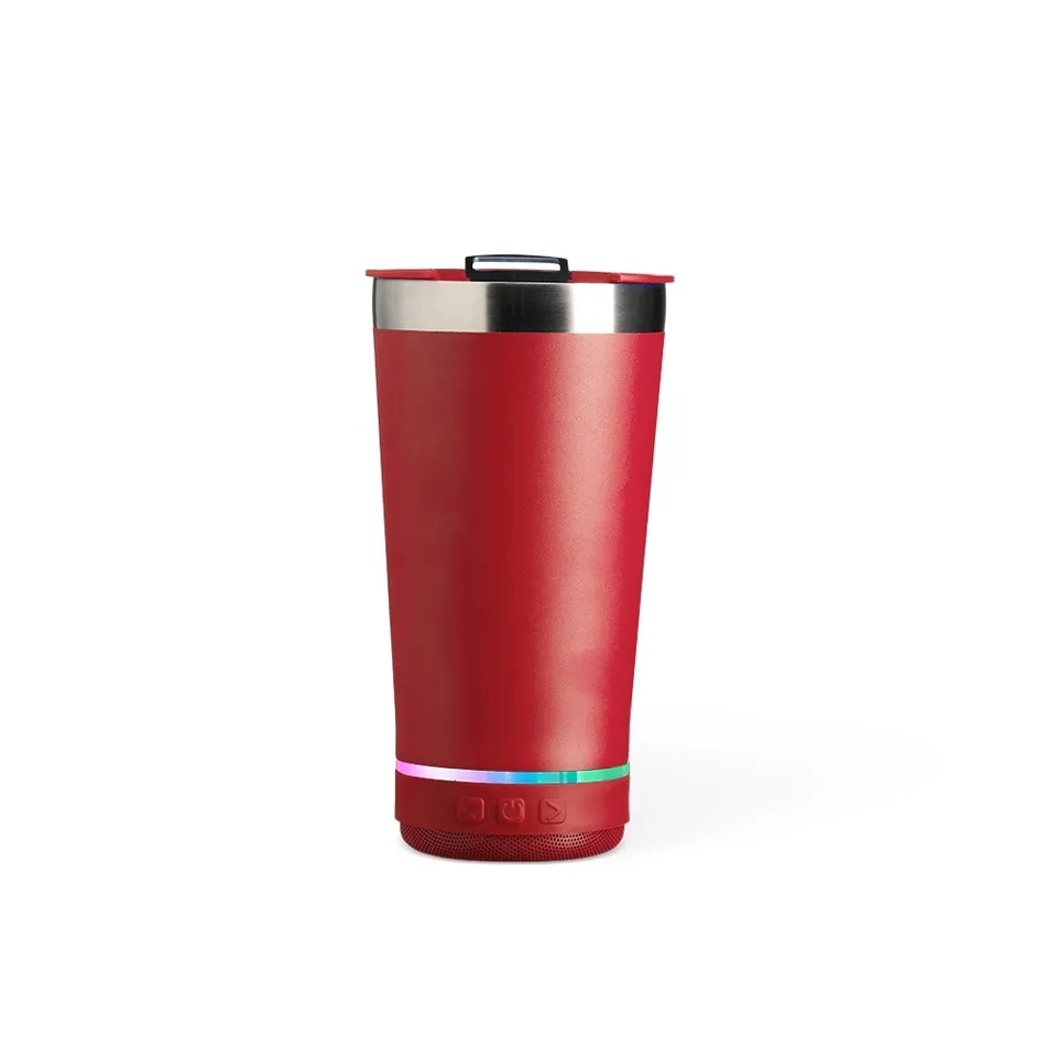 Copo térmico com caixa de som personalizado 400 ml na cor vermelho