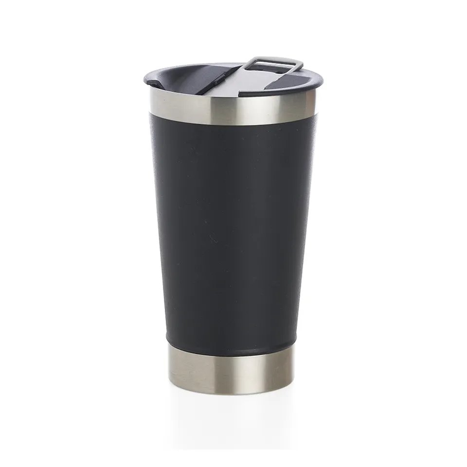 Copo térmico liso com abridor personalizado 500 ml na cor preto