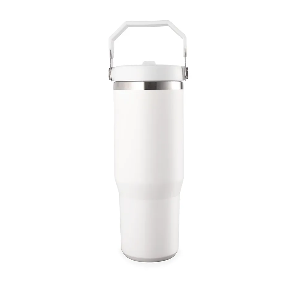 Copo térmico personalizado 800 ml com canudo e bico na cor branco