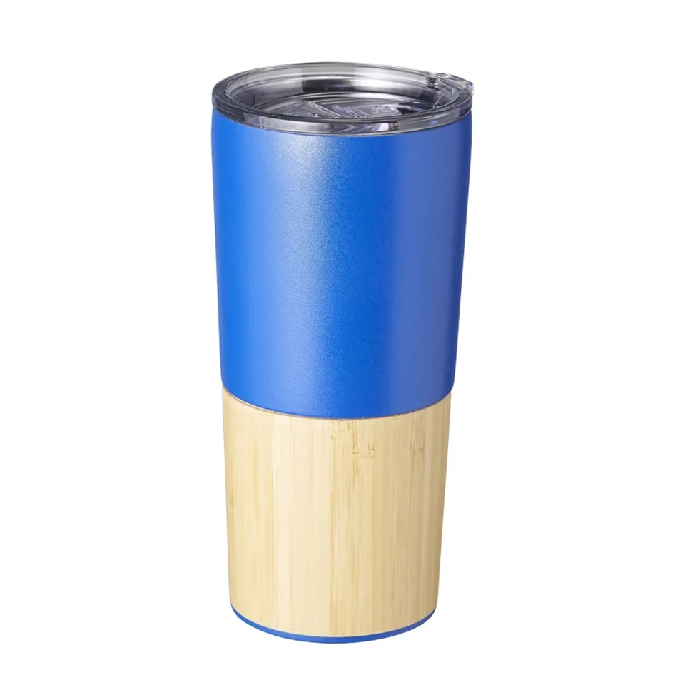 Copo térmico de bambu personalizado 600 ml na cor azul