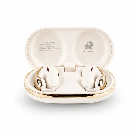 Fone de ouvido bluetooth personalizado formato ear cuff com case carregador e comando por toque