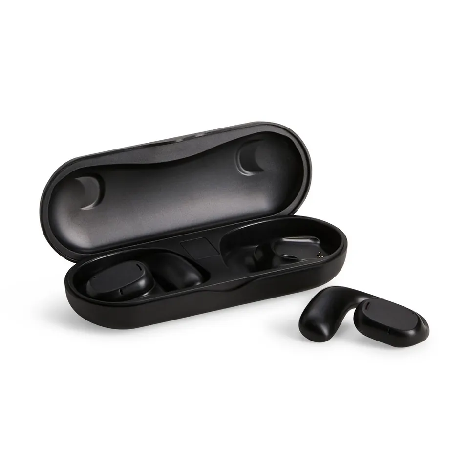 Fone de ouvido bluetooth personalizado com case carregador 5 × 13,5 cm na cor preto