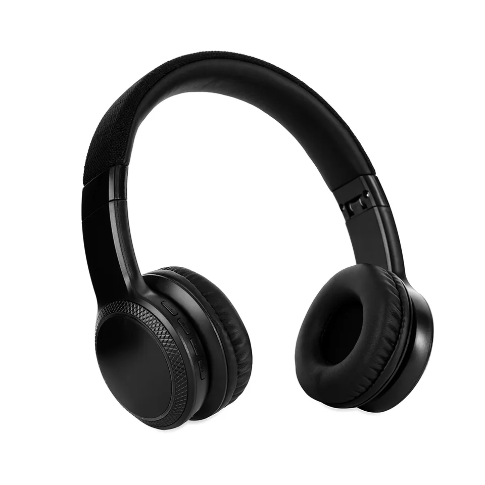 Fone de ouvido bluetooth personalizado com rádio FM e luzes RGB 18,2 × 16,8 cm na cor preto