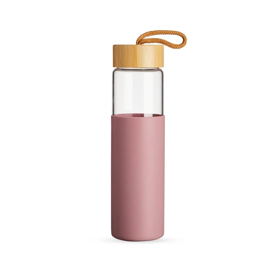 Garrafa de vidro em borossilicato personalizada 750 ml na cor rosa