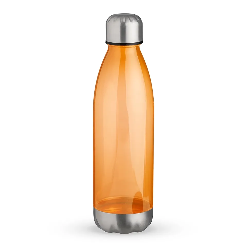 Garrafa plástica personalizada 700 ml translúcida com tampa de alumínio na cor laranja