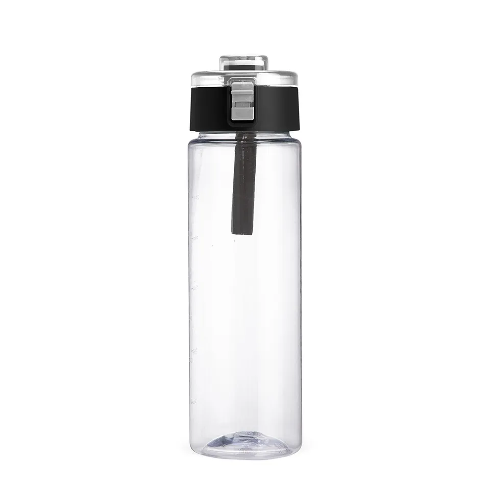Garrafa plástica personalizada 750 ml com marcação de volume e bico na cor transparente