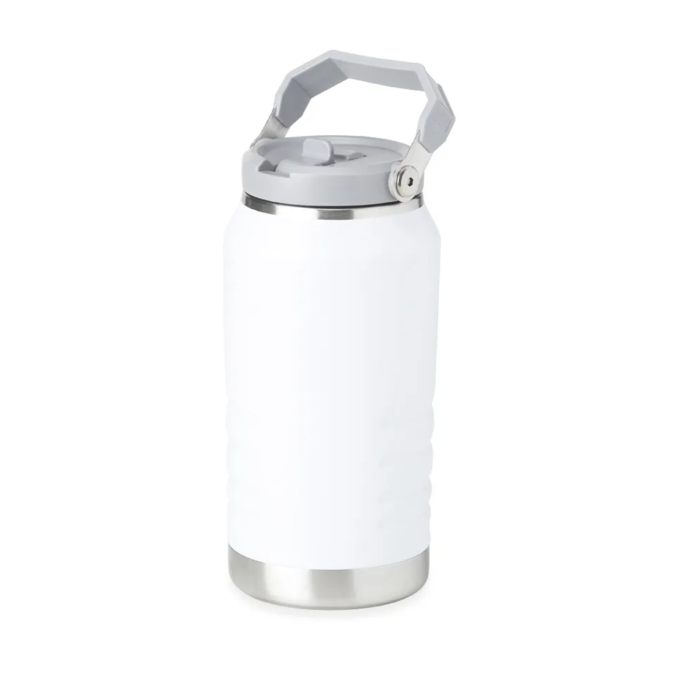 Garrafa térmica personalizada 1,1 litros com canudo e bico na cor branco
