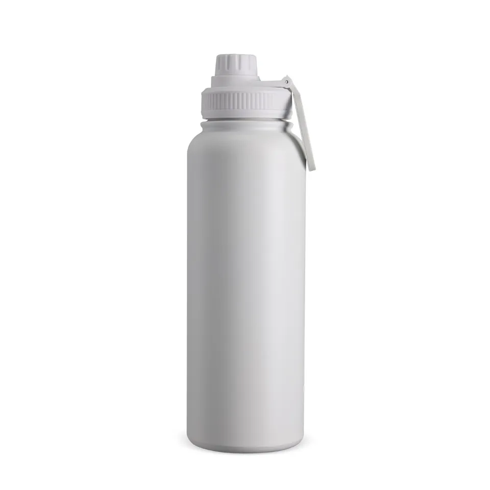 Garrafa térmica personalizada 1,2 litros de parede dupla com alça na cor branco