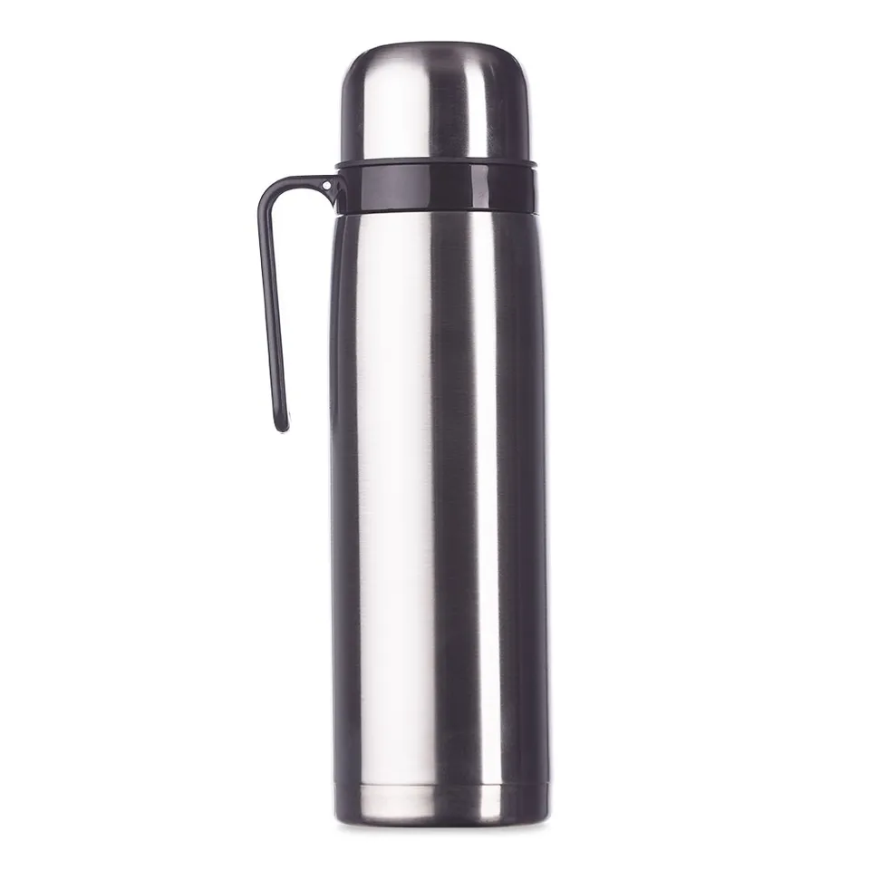 Garrafa térmica de inox personalizada 1 litro com bico e alça na cor prata