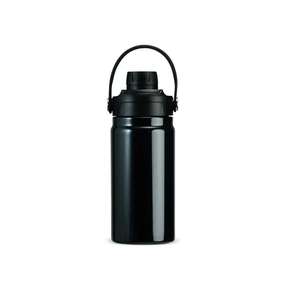 Garrafa térmica personalizada 400 ml com bico e alça na cor preto