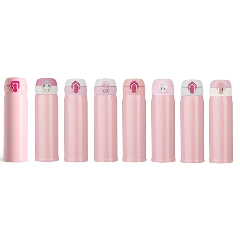 Garrafa térmica com tampas sortidas personalizada 400 ml na cor rosa