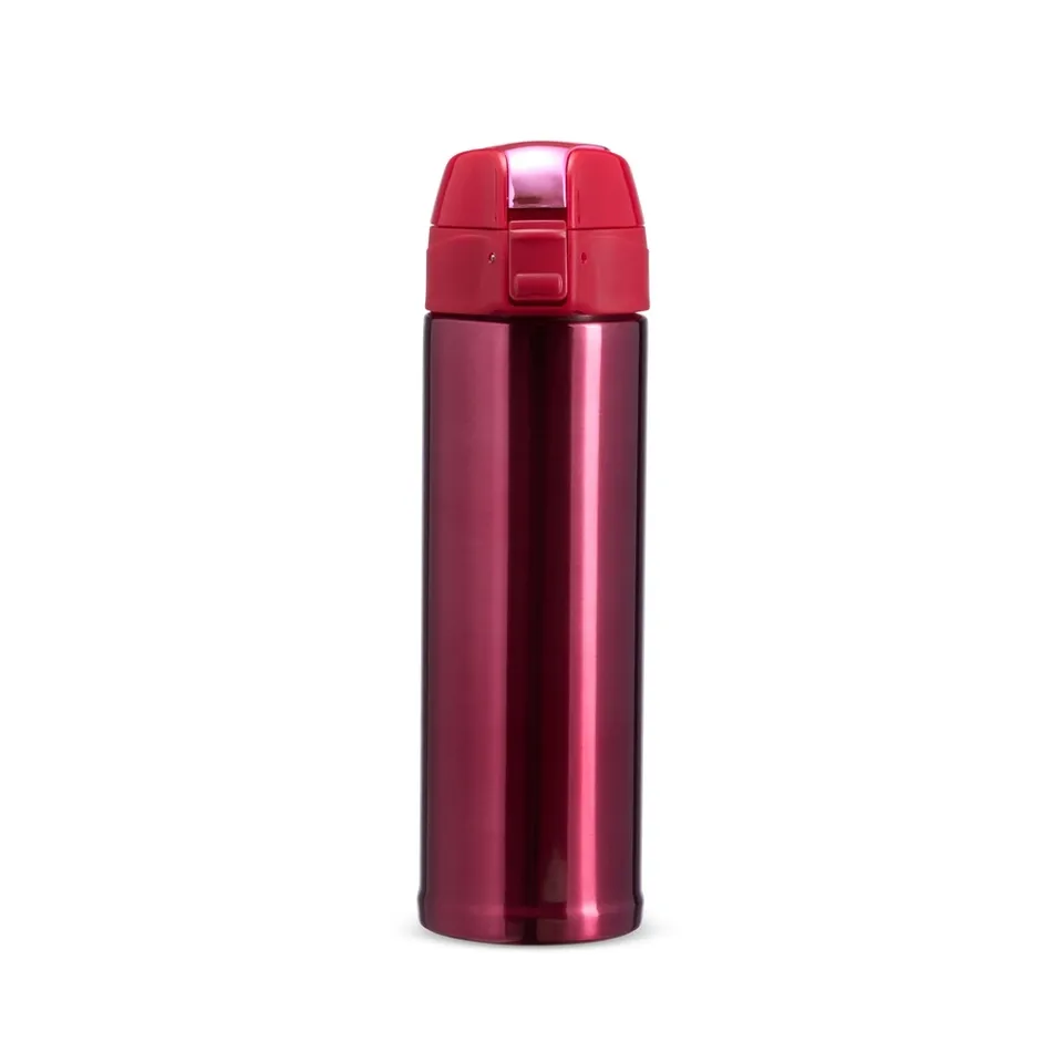 Garrafa térmica personalizada 480 ml emborrachada com bico na cor rosa