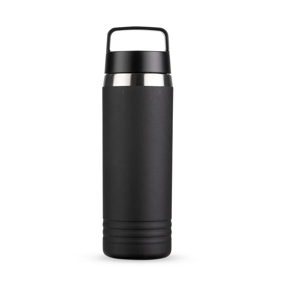 Garrafa térmica personalizada 700 ml de parede dupla com alça na cor preto