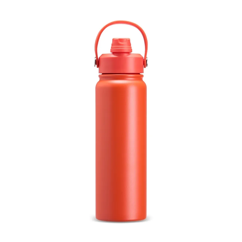 Garrafa térmica personalizada 800 ml com canudo e bico na cor laranja