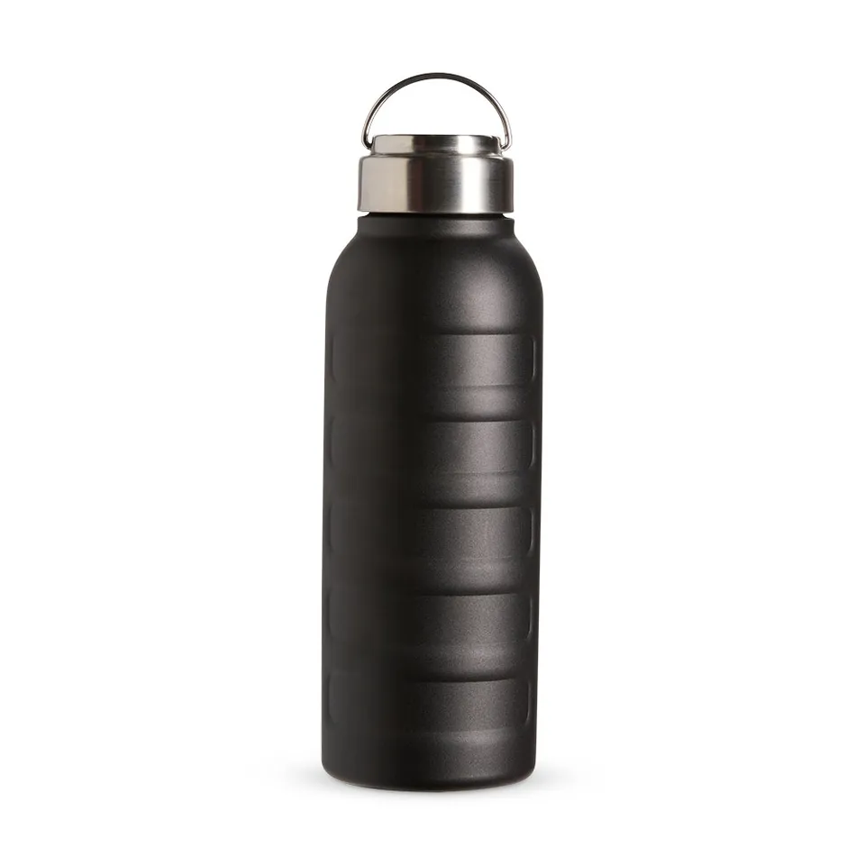 Garrafa térmica personalizada 950 ml de parede dupla com alça na cor preto