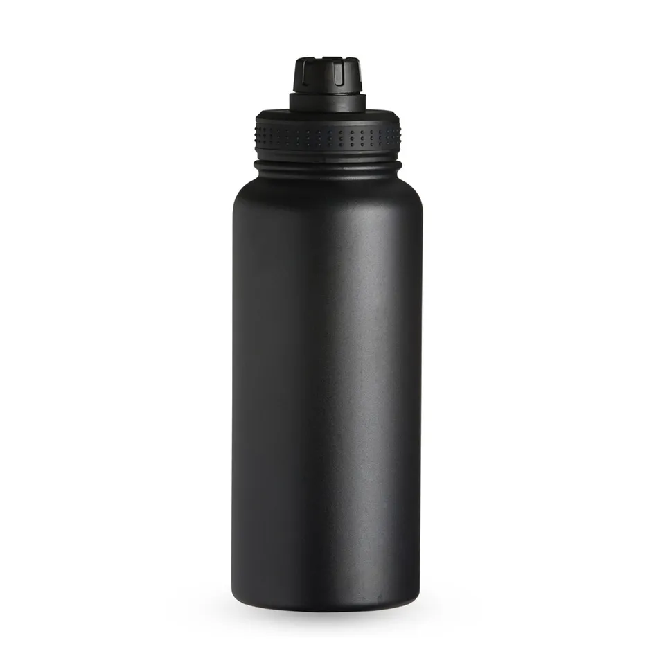 Garrafa térmica de inox personalizada 1 litro de parede dupla com alça na cor preto