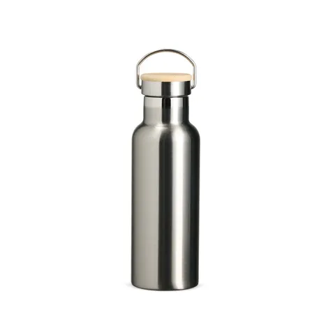 Garrafa térmica de inox personalizada 500 ml com tampa de bambu e alça