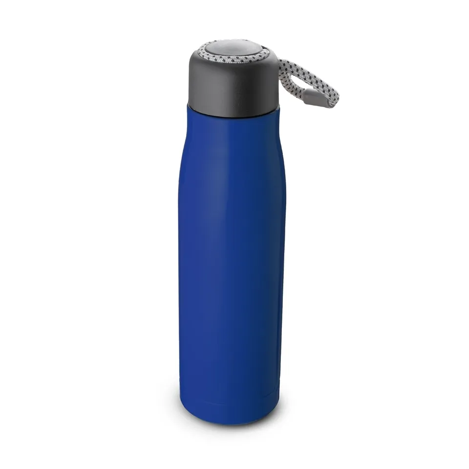 Garrafa térmica de inox personalizada 550 ml de parede dupla com alça na cor azul
