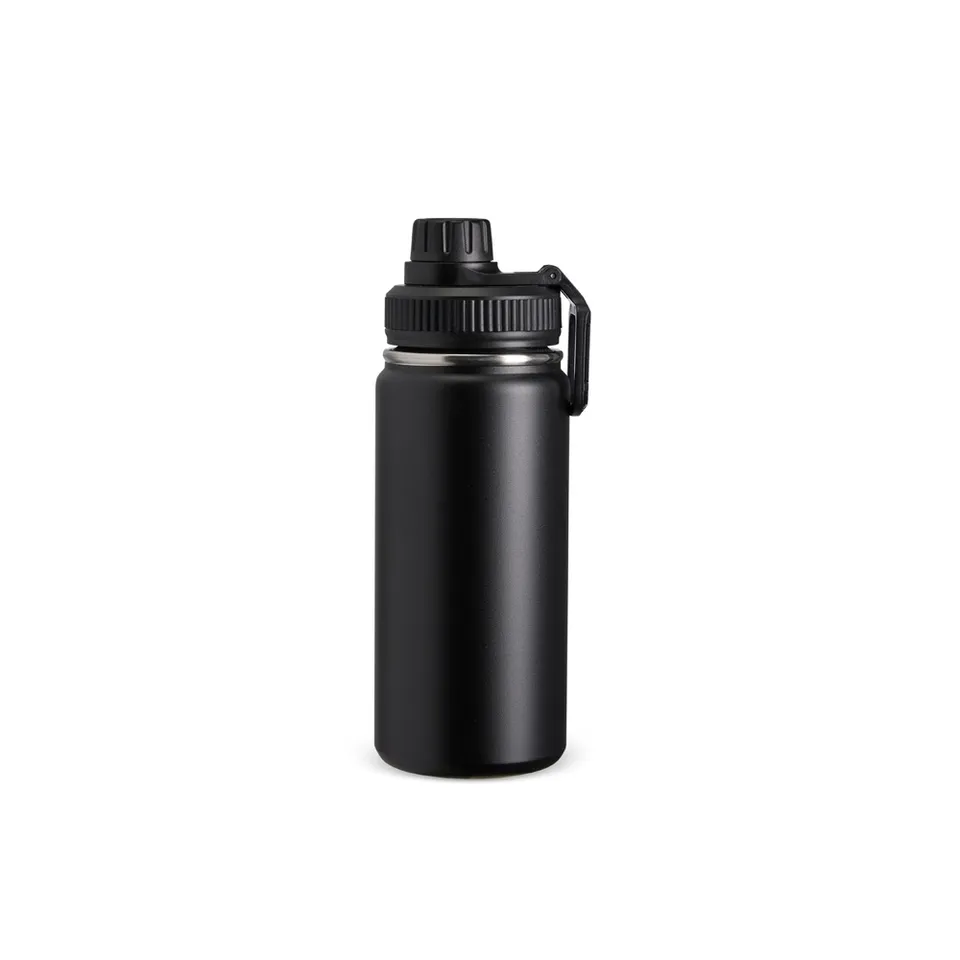 Garrafa térmica de inox personalizada 550 ml com bico e alça na cor preto
