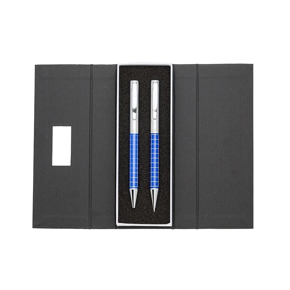 Kit caneta e lapiseira de metal na cor azul