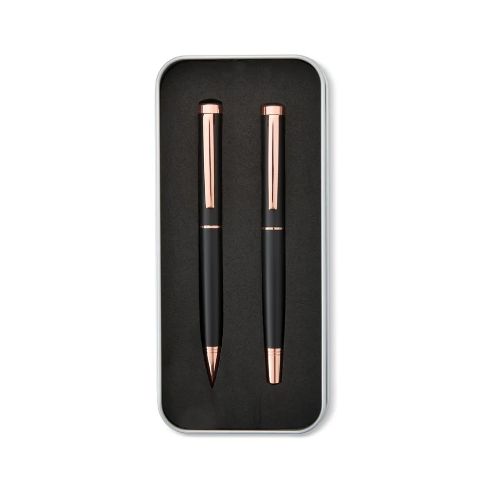 Kit caneta esferográfica e roller na cor preto