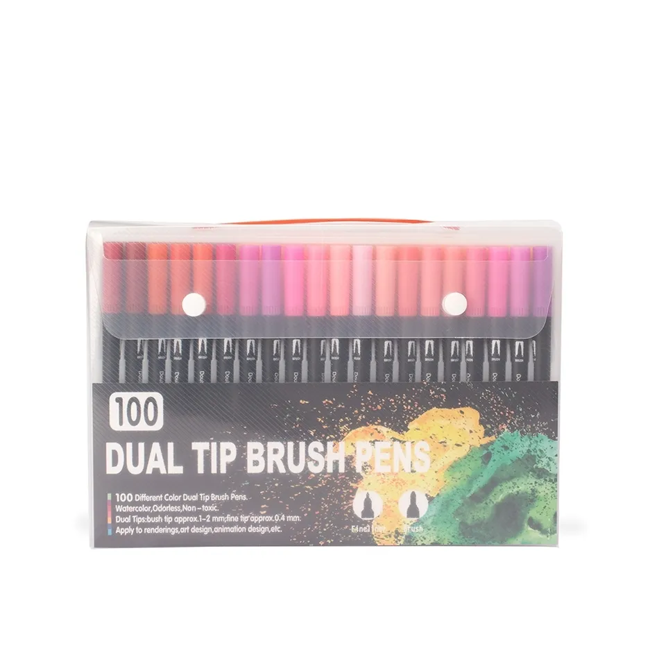 Kit canetinhas ponta dupla 100 cores na cor colorido