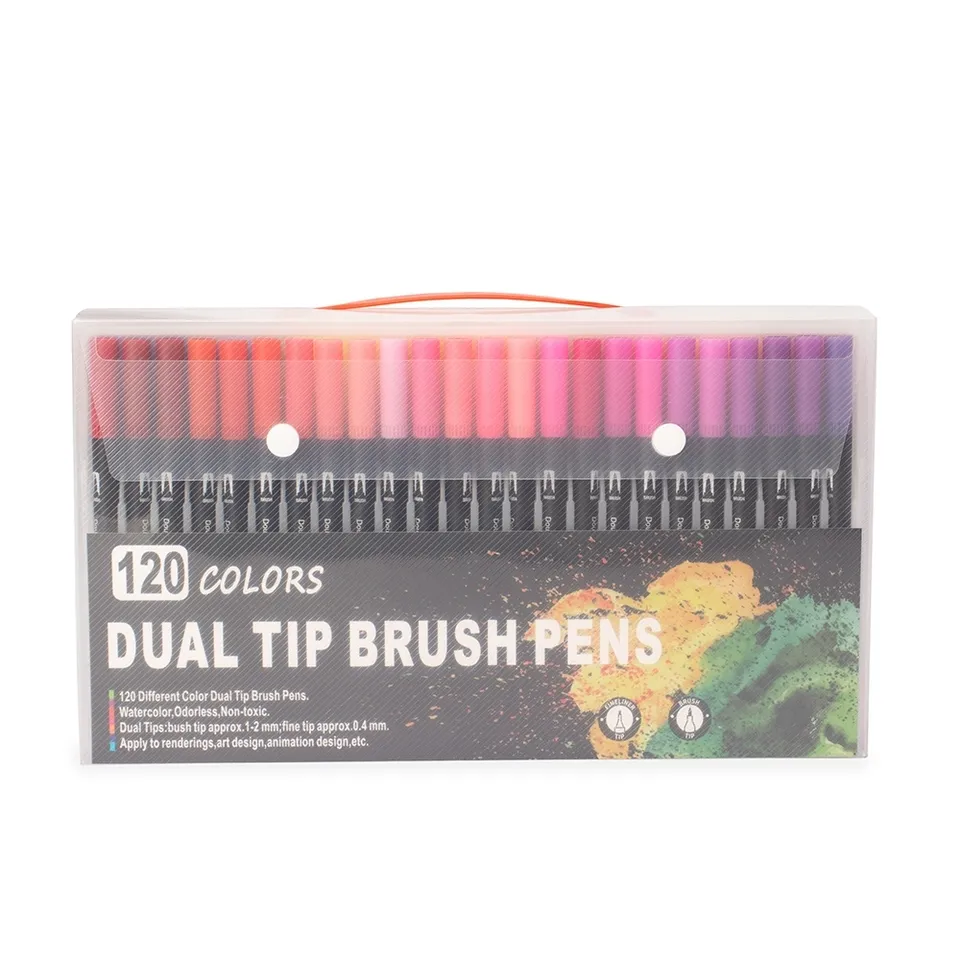 Kit canetinhas ponta dupla 120 cores na cor colorido
