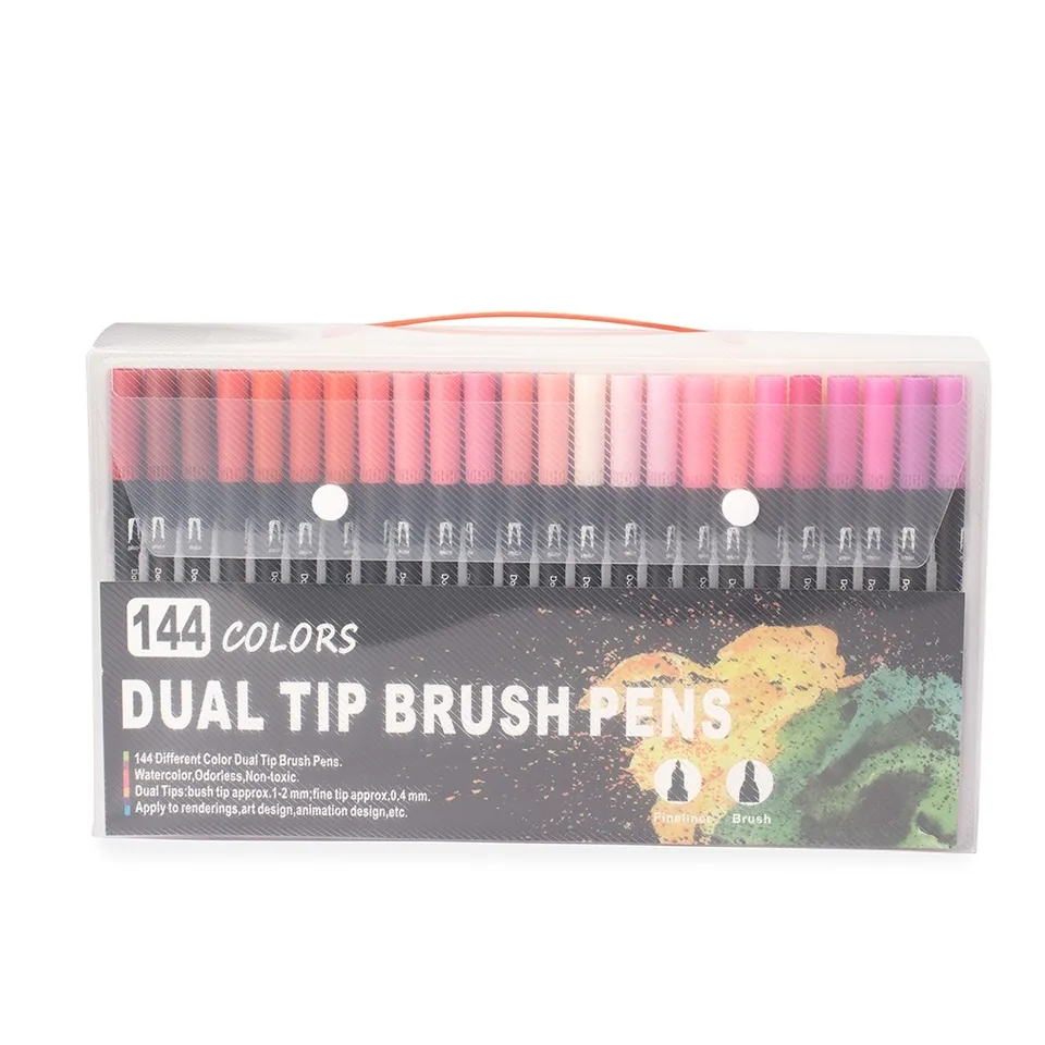 Kit canetinhas ponta dupla 144 cores na cor colorido