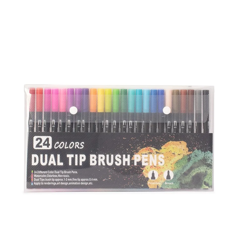 Kit canetinhas ponta dupla 24 cores na cor colorido