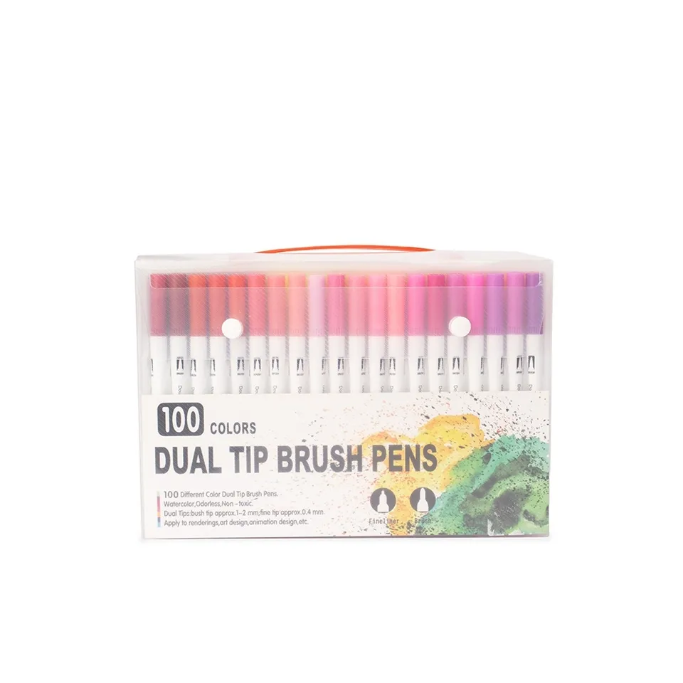 Kit canetinhas ponta dupla com 100 cores na cor colorido
