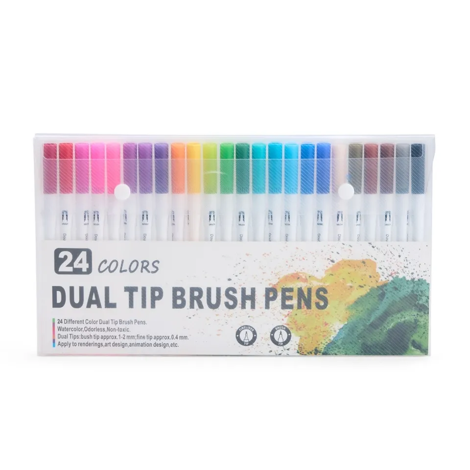 Kit canetinhas ponta dupla com 24 cores na cor colorido