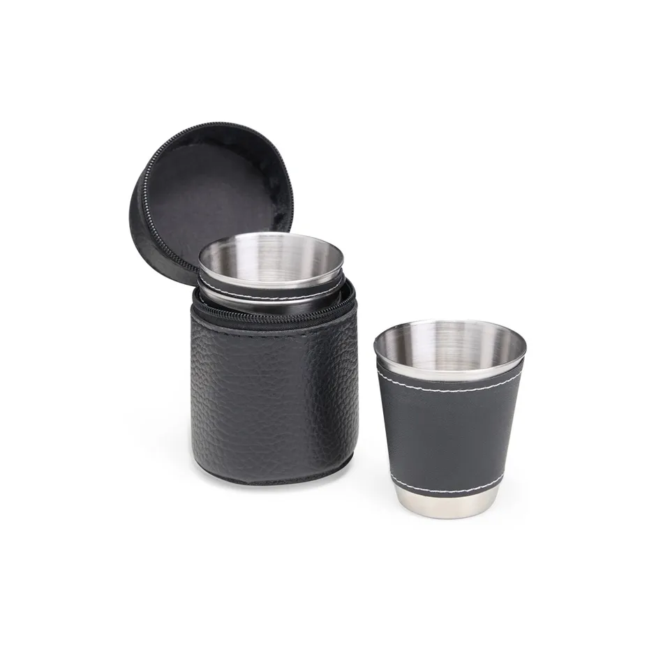 Kit copo inox 50ml 4 peças na cor preto